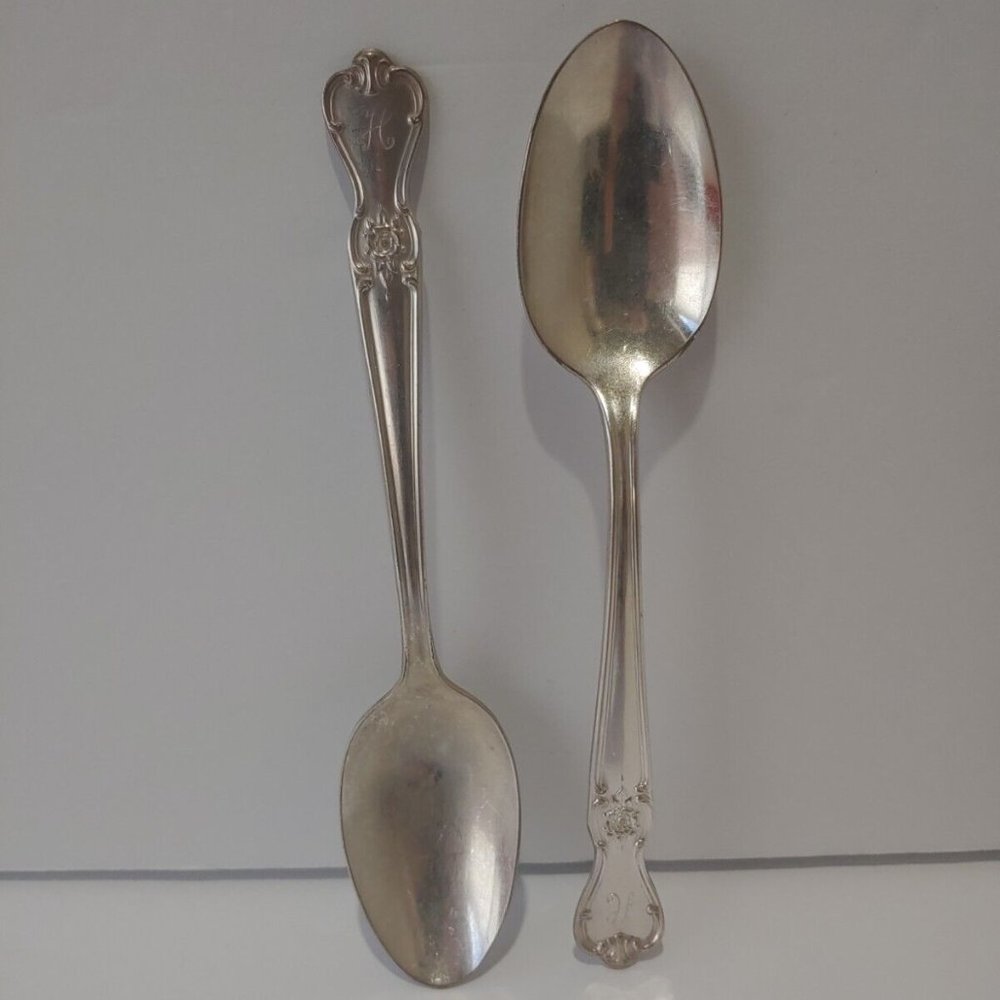 Set of 2 Vintage Old Company Plate Spoons H Monogram 6" Flatware Dinner VTG
